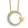 Lex & Lu 14k Yellow Gold Polished Moon and Star Dia Chain Slide Pendant Necklace - Lex & Lu