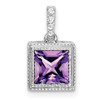 Lex & Lu 14k White Gold Square Amethyst and Diamond Pendant LAL3086 - Lex & Lu