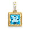 Lex & Lu 14k Yellow Gold Square Blue Topaz and Diamond Pendant - Lex & Lu