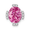 Lex & Lu 14k White Gold Oval Created Pink Sapphire and Diamond Pendant LAL3106 - Lex & Lu