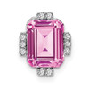 Lex & Lu 14k White Gold Octogon Created Pink Sapphire and Diamond Pendant LAL3110 - Lex & Lu