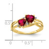 Lex & Lu 10k Yellow Gold Lab Created Ruby and Diamond Double Heart Ring - 3 - Lex & Lu