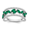 Lex & Lu 14k White Gold Created Emerald and Diamond Ring LAL4429 - Lex & Lu