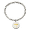 Lex & Lu Stainless Steel Polished Yellow IP Cross Crystal FAITH Stretch Bracelet - 4 - Lex & Lu