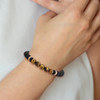 Lex & Lu Stainless Steel Brushed Black IP Black Agate/Tiger Eye Stretch Bracelet - 4 - Lex & Lu