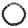 Lex & Lu Stainless Steel Brushed Blk IP Black Agate/Grey Jasper Stretch Bracelet - 2 - Lex & Lu