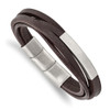 Lex & Lu Stainless Steel Brushed Brown PU Leather Multi Strand 8'' Bracelet - Lex & Lu