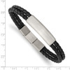 Lex & Lu Stainless Steel Brushed Braided Black Leather w/.5'' ext 8'' Bracelet - 3 - Lex & Lu