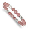 Lex & Lu Stainless Steel Polished Strawberry Quartz Beaded Stretch Bracelet - Lex & Lu