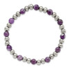 Lex & Lu Stainless Steel Polished Purple Zebra Amethyst Beaded Stretch Bracelet LAL5295 - 2 - Lex & Lu