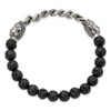 Lex & Lu Stainless Steel Antiqued, Pol. Buddha Lava Stone Beaded Stretch Bracelet - 2 - Lex & Lu