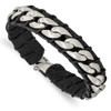 Lex & Lu Stainless Steel Brushed Chain and Black Leather 8.5'' Bracelet - Lex & Lu