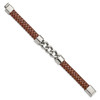 Lex & Lu Stainless Steel Polished Chain and Brown Leather 8.25'' Bracelet - 2 - Lex & Lu