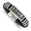 Lex & Lu Stainless Steel Antiqued & Polished w/Enamel Faux Leather 8.5'' Bracelet - Lex & Lu