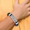 Lex & Lu Stainless Steel Antiqued & Polished Black Faux Leather 8.5'' Bracelet - 4 - Lex & Lu