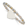 Lex & Lu Stainless Steel Polished with Glass Beads Heart Dangle Stretch Bracelet - Lex & Lu