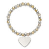 Lex & Lu Stainless Steel Polished with Glass Beads Heart Dangle Stretch Bracelet - 2 - Lex & Lu