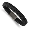 Lex & Lu Stainless Steel Antiqued Black Leather 8.25'' Bracelet - Lex & Lu