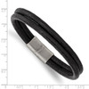 Lex & Lu Stainless Steel Antiqued Black Leather 2-Strand 8.25'' Bracelet - 3 - Lex & Lu