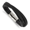 Lex & Lu Stainless Steel Polished Black Leather Multi-Strand 8.25'' Bracelet - Lex & Lu