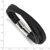 Lex & Lu Stainless Steel Polished Black Leather Multi-Strand 8.25'' Bracelet - 3 - Lex & Lu