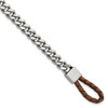 Lex & Lu Stainless Steel Brushed, Pol. Curb Chain w/Brown Leather Hook Bracelet - Lex & Lu