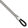 Lex & Lu Stainless Steel Polished Curb Chain w/Black Leather Hook 8.25'' Bracelet - Lex & Lu