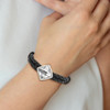 Lex & Lu Stainless Steel Polished with Glass Stone Braided Leather 8'' Bracelet - 4 - Lex & Lu