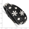 Lex & Lu Stainless Steel Pol. w/Crystals Flower Studded Leather Adj. Bracelet - 2 - Lex & Lu