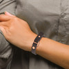 Lex & Lu Stainless Steel Pol. Rose IP Brown Leather Adjustable 8.5''-9'' Bracelet - 4 - Lex & Lu