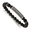 Lex & Lu Stainless Steel Antiqued, Pol. with Black CZ, Agate Stretch Bracelet - Lex & Lu