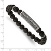 Lex & Lu Stainless Steel Antiqued, Pol. with Black CZ, Agate Stretch Bracelet - 3 - Lex & Lu