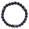 Lex & Lu Stainless Steel Antiqued White Bronze-plt Lapis Beaded Stretch Bracelet - 2 - Lex & Lu