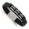 Lex & Lu Stainless Steel Brushed, Pol. Black IP Carbon Fiber Leather Bracelet - Lex & Lu