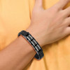 Lex & Lu Stainless Steel Brushed, Pol. Black IP Carbon Fiber Leather Bracelet - 4 - Lex & Lu