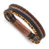 Lex & Lu Stainless Steel Pol. Brown IP w/Tiger's Eye Leather Bracelet 8'' - Lex & Lu