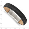 Lex & Lu Stainless Steel Polished Black Leather w/.5'' ext 7.75'' Bracelet LAL5526 - 3 - Lex & Lu