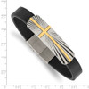 Lex & Lu Stainless Steel Pol. Yellow IP Cross Black Leather w/.5'' ext Bracelet - 2 - Lex & Lu