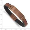 Lex & Lu Stainless Steel Brushed Brown IP-plated Brown Leather 8.5'' ID Bracelet - 3 - Lex & Lu
