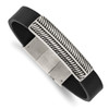 Lex & Lu Stainless Steel Antiqued & Polished Black Leather w/.5'' ext 8'' Bracelet LAL5540 - Lex & Lu