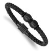 Lex & Lu Stainless Steel Polished Black IP Black Rubber & Leather 8.25'' Bracelet - Lex & Lu