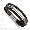 Lex & Lu Stainless Steel Pol. Leather and Cotton Multi Strand 8.25'' ID Bracelet - 3 - Lex & Lu