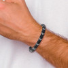 Lex & Lu Stainless Steel Polished Black and Grey Braided Leather 8'' Bracelet - 5 - Lex & Lu