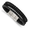 Lex & Lu Stainless Steel Brushed & Polished Black IP Leather w/.5'' ext Bracelet - Lex & Lu