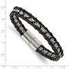 Lex & Lu Stainless Steel Polished Flower Link Black Leather 8.25'' Bracelet - 3 - Lex & Lu