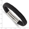 Lex & Lu Stainless Steel Polished Black Woven Leather w/.5'' ext 8'' Bracelet - 3 - Lex & Lu