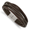 Lex & Lu Stainless Steel Brushed Brown Leather Multi Strand 8'' Bracelet - Lex & Lu