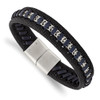 Lex & Lu Stainless Steel Polished Black and Blue Leather 8.5'' Bracelet - Lex & Lu