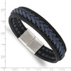 Lex & Lu Stainless Steel Polished Black/Blue Braided Leather 8.25'' Bracelet - 3 - Lex & Lu