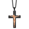 Lex & Lu Stainless Steel Polished Black/Rose IP-plated Crucifix 24'' Necklace - Lex & Lu
